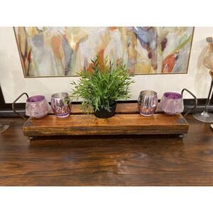 Set of 4 Purple Mercury Glass Votive Candle Holders with Gold Accents